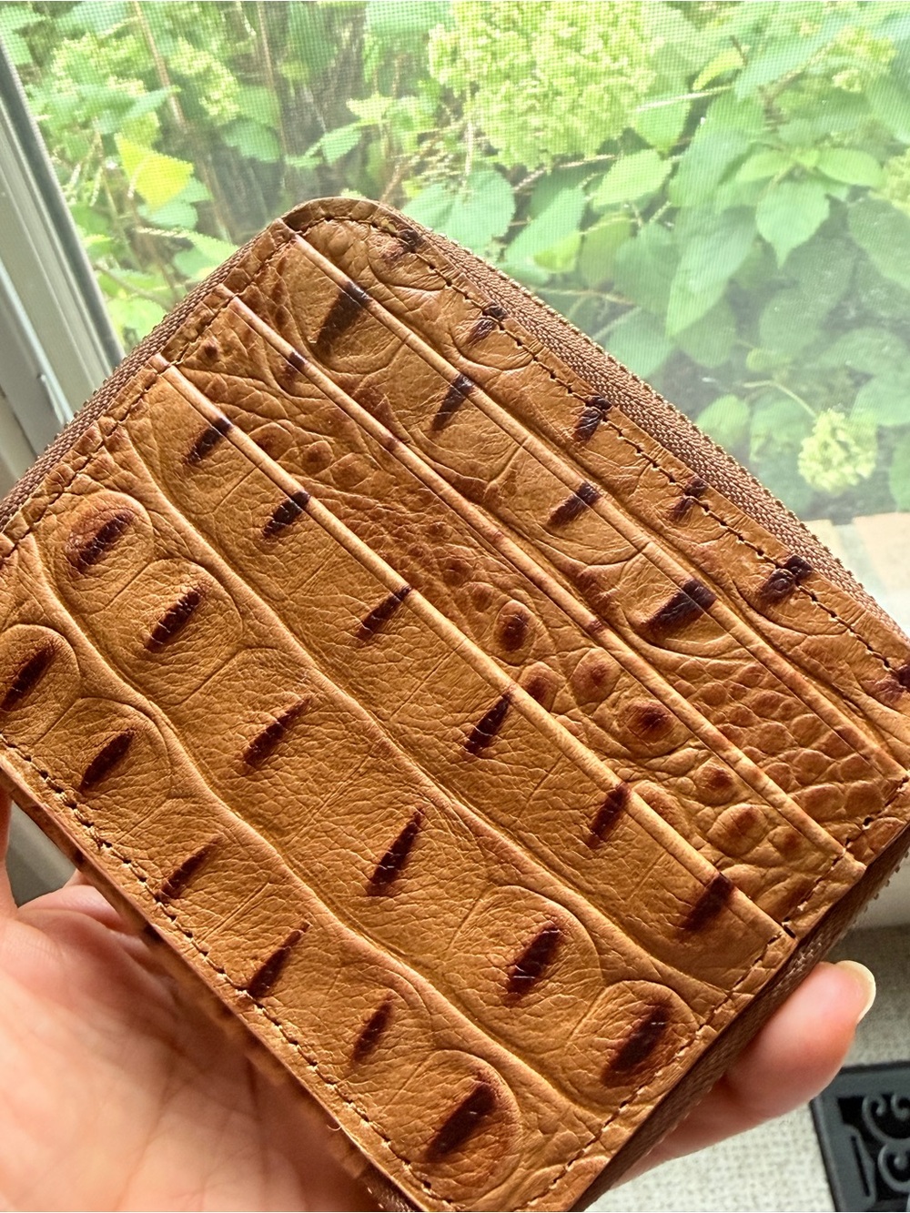 Brahmin Tan Chestnut Croc-Embossed Leather Zip Wallet - Picture 3 of 5